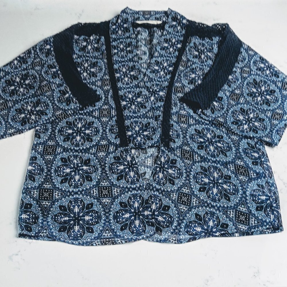 Anthro Hippie Laundry Navy Crochet Trim Kimono - Picture 3 of 6